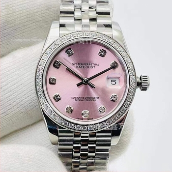 Ženski modni sat s dijamantnim cifernikom, vodootporan do 100 m, automatski mehanizam (Seagull 2671), promjer cifernika 31 mm, kućište i remen od nehrđajućeg čelika, safirno staklo, kalendar, model 0143