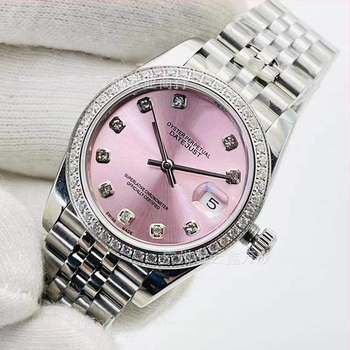 Ženski modni sat s dijamantnim cifernikom, vodootporan do 100 m, automatski mehanizam (Seagull 2671), promjer cifernika 31 mm, kućište i remen od nehrđajućeg čelika, safirno staklo, kalendar, model 0143