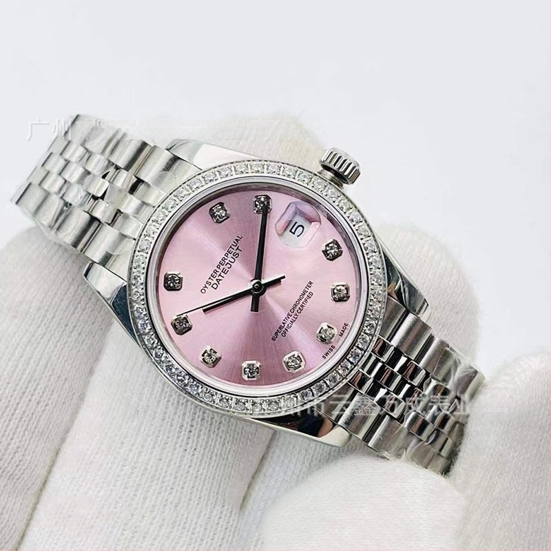 Ženski modni sat s dijamantnim cifernikom, vodootporan do 100 m, automatski mehanizam (Seagull 2671), promjer cifernika 31 mm, kućište i remen od nehrđajućeg čelika, safirno staklo, kalendar, model 0143