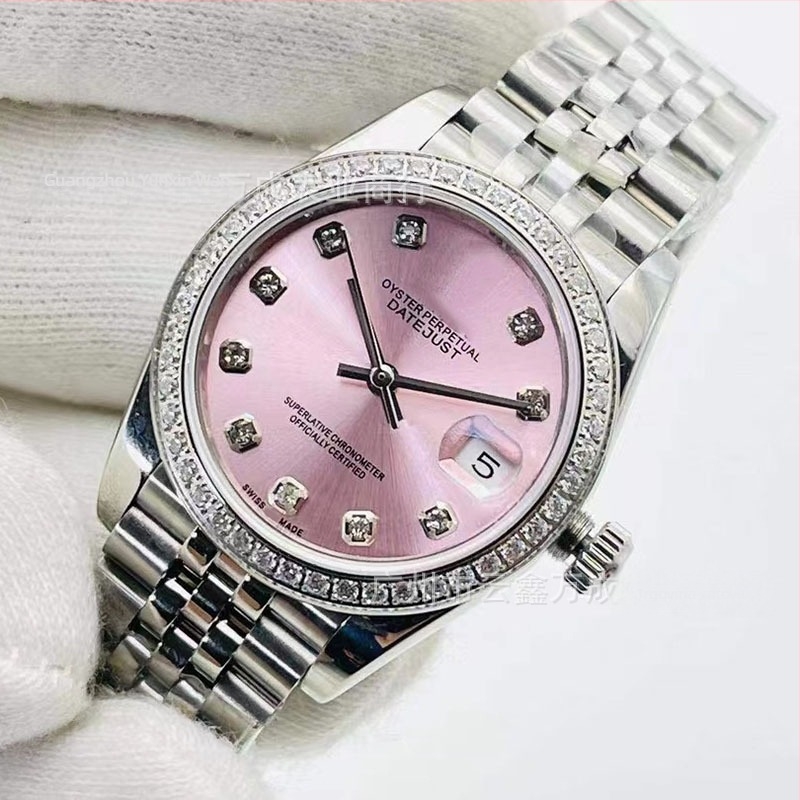 Ženski modni sat s dijamantnim cifernikom, vodootporan do 100 m, automatski mehanizam (Seagull 2671), promjer cifernika 31 mm, kućište i remen od nehrđajućeg čelika, safirno staklo, kalendar, model 0143