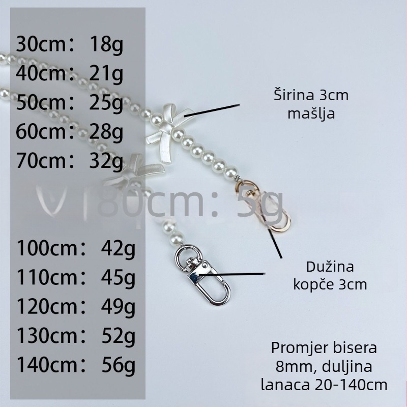 Nova kaiš za torbu s mašnicom, perlicama i perlima – ABS materijal, lagan i otporan, crossbody naramenica, jednofarbna, Jesen 2023