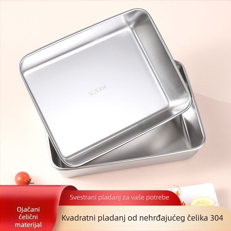 Kvadratni tanjur od nehrđajućeg čelika za posluživanje, polirana površina, mogućnost ispisa logotipa, prilagodljiv