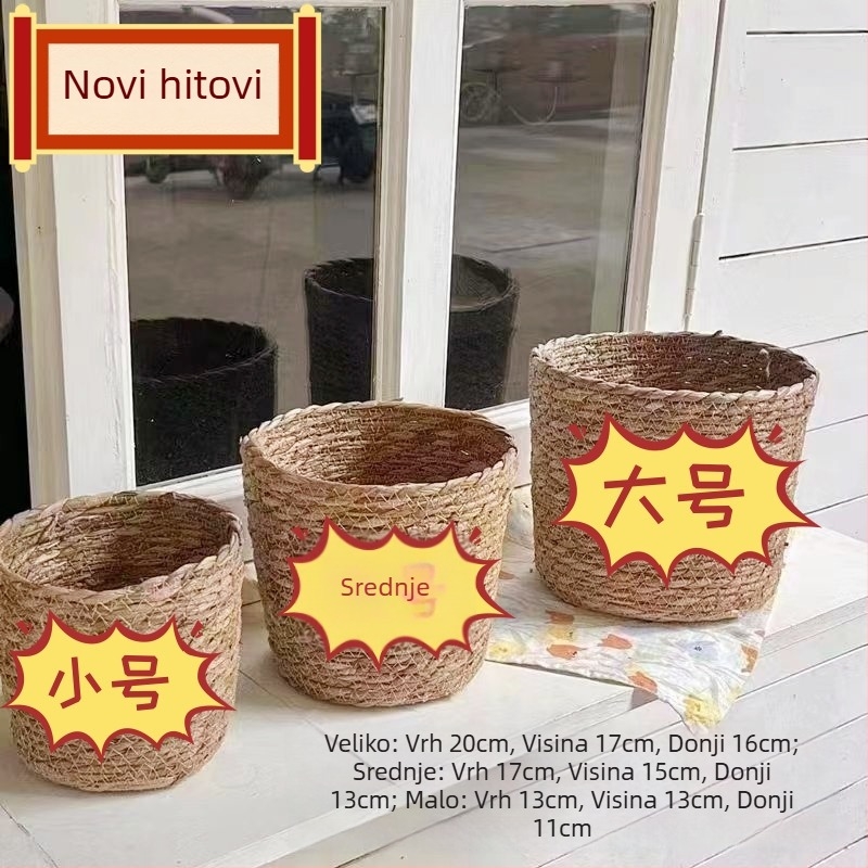 Pleteni set cvjetnih posuda — skandinavski stil, materijal: loza, dekorativna unutarnja posuda
