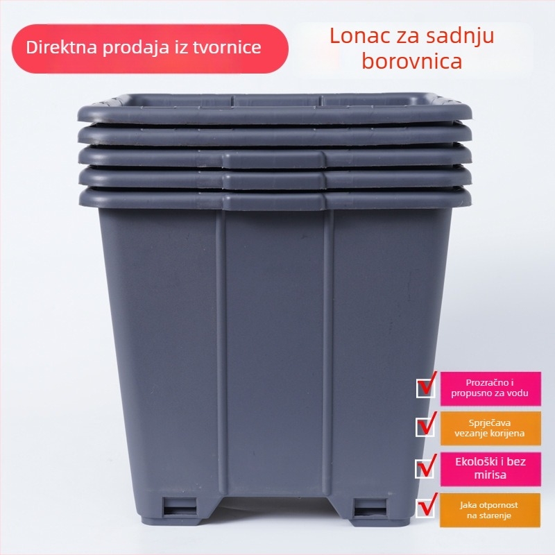 Lonac za borovnice, 30 L / 7 galona, plastičan, velik kvadratni, prozračan, kontrola korijena