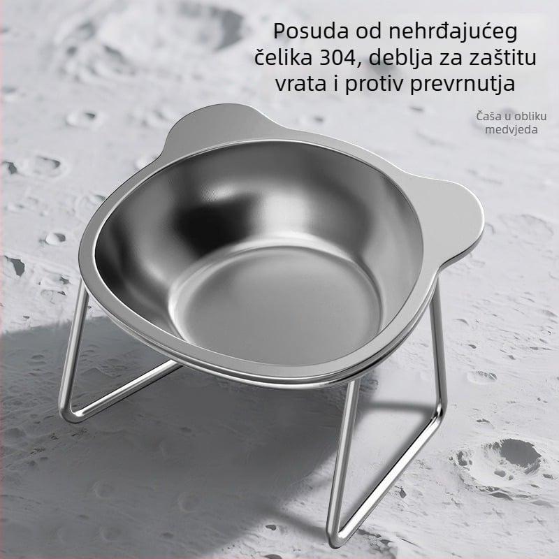 Posuda za mačke od nehrđajućeg čelika s nagnutim rubom za zaštitu vrata