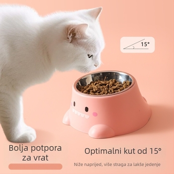 Miska za hranu mačke u obliku dinosaura, nehrđajući čelik, dizajn s nagibom otvora radi zaštite vrata, jednobojna posuda za hranjenje