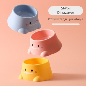 Miska za hranu mačke u obliku dinosaura, nehrđajući čelik, dizajn s nagibom otvora radi zaštite vrata, jednobojna posuda za hranjenje