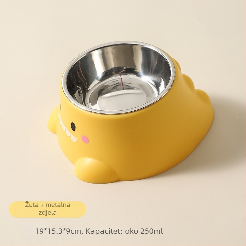 Miska za hranu mačke u obliku dinosaura, nehrđajući čelik, dizajn s nagibom otvora radi zaštite vrata, jednobojna posuda za hranjenje
