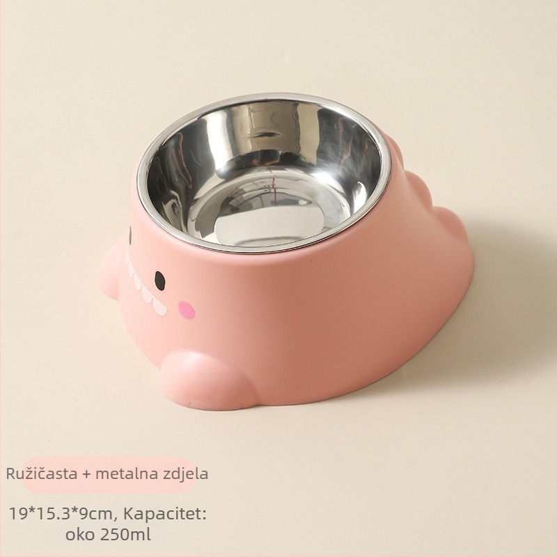 Miska za hranu mačke u obliku dinosaura, nehrđajući čelik, dizajn s nagibom otvora radi zaštite vrata, jednobojna posuda za hranjenje