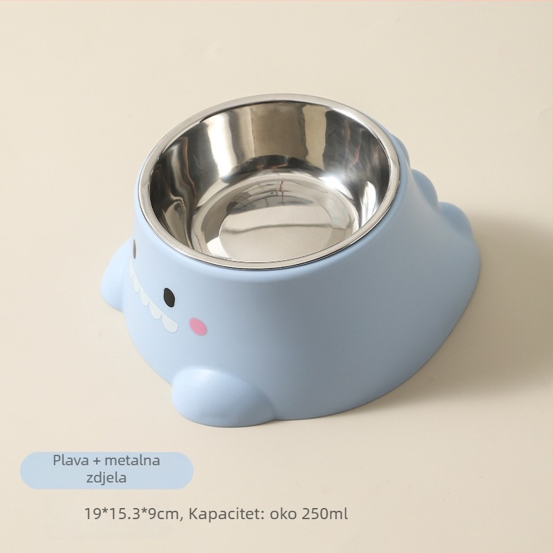 Miska za hranu mačke u obliku dinosaura, nehrđajući čelik, dizajn s nagibom otvora radi zaštite vrata, jednobojna posuda za hranjenje