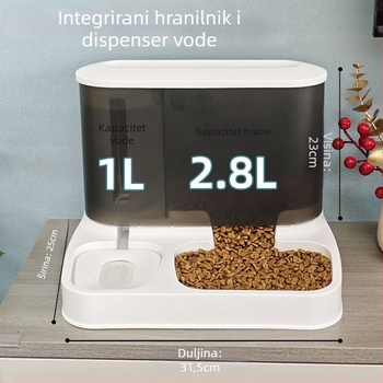 Automatska hranilica i posuda za vodu za mačke s velikim kapacitetom, kontinuirani protok vode, dizajn suhog usta, PP materijal, Sheng Lun Pet