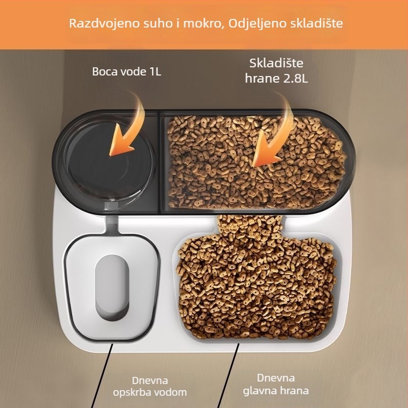 Automatska hranilica i posuda za vodu za mačke s velikim kapacitetom, kontinuirani protok vode, dizajn suhog usta, PP materijal, Sheng Lun Pet