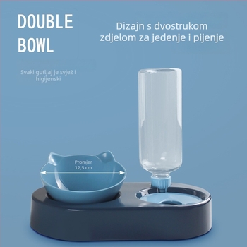 Dvostruka zdjela za mačke s automatskim napajanjem i hranom, plastična, otpornost na prevrnutje, sve-u-jednom – Bei muge