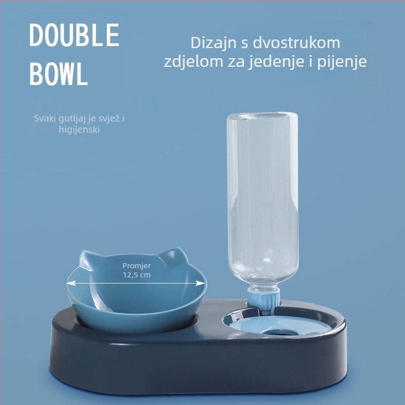 Dvostruka zdjela za mačke s automatskim napajanjem i hranom, plastična, otpornost na prevrnutje, sve-u-jednom – Bei muge