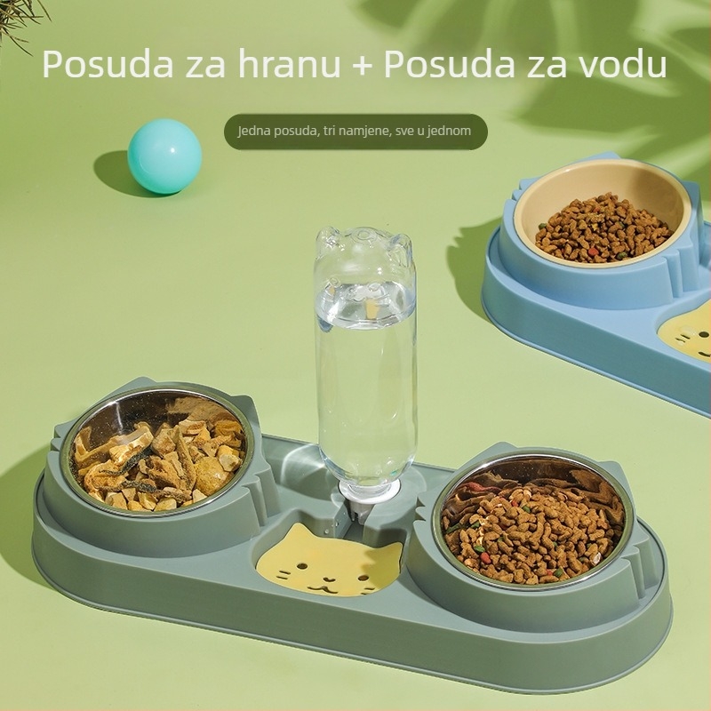 Hranilica za mačke s dvijema zdjelama i automatskim dozatorom vode