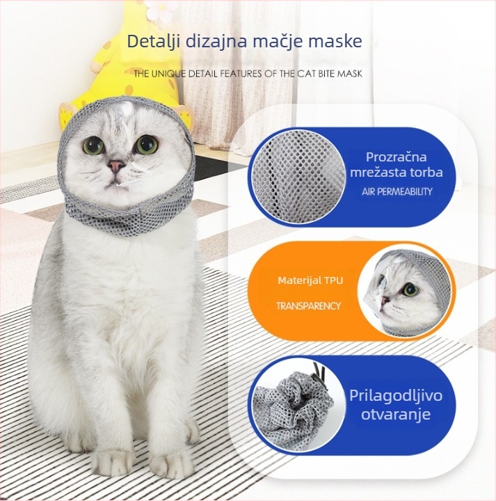 Maska za mačju glavu, prozračna, sprječava lizanje, grebanje i jedenje, ne blokira vid, poliester, kod F285