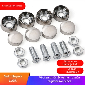 Držač za okvir registarske tablice od nehrđajućeg čelika s fiksnom maticom i anti-krađom vijcima – univerzalna kompatibilnost, standardni stil vijaka