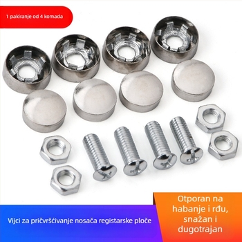 Držač za okvir registarske tablice od nehrđajućeg čelika s fiksnom maticom i anti-krađom vijcima – univerzalna kompatibilnost, standardni stil vijaka