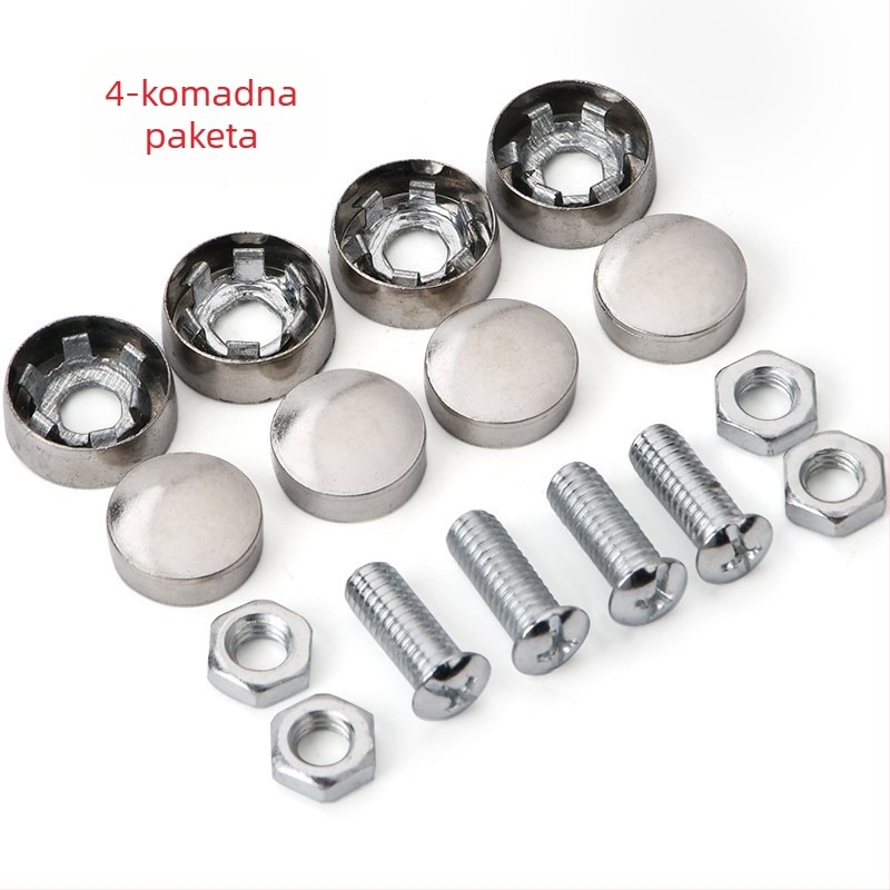 Držač za okvir registarske tablice od nehrđajućeg čelika s fiksnom maticom i anti-krađom vijcima – univerzalna kompatibilnost, standardni stil vijaka