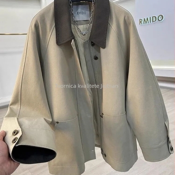 Ženski windbreaker – korejskog stila s kontrastnim ovratnikom, kopčom, Chenille s 30-50% elastana, proljeće 2025, stil kraljičine sestre