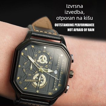 Muški kvarcni sat, vodootporan 30M, 42 mm cifernik, kvadratno kućište, metalno kućište
