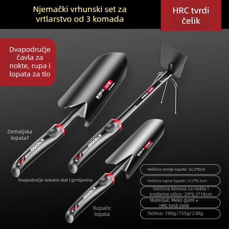 Airuidun Set vrtnih lopatica – trodijelni set za sadnju cvijeća i povrća, kopanje i opuštanje tla, pogodno za posude