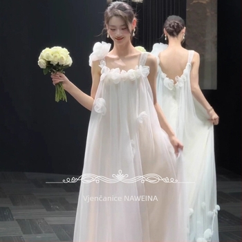 Francusko-stil vjenčana haljina bez naramenica – Mori utjecaj, duga suknja, visoki struk, poliester tkanina (90–95% poliester)