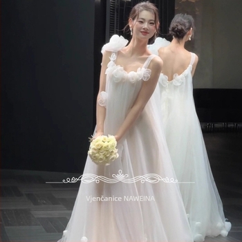 Francusko-stil vjenčana haljina bez naramenica – Mori utjecaj, duga suknja, visoki struk, poliester tkanina (90–95% poliester)