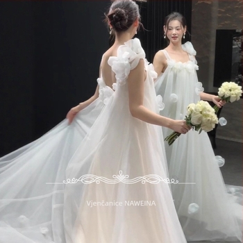 Francusko-stil vjenčana haljina bez naramenica – Mori utjecaj, duga suknja, visoki struk, poliester tkanina (90–95% poliester)