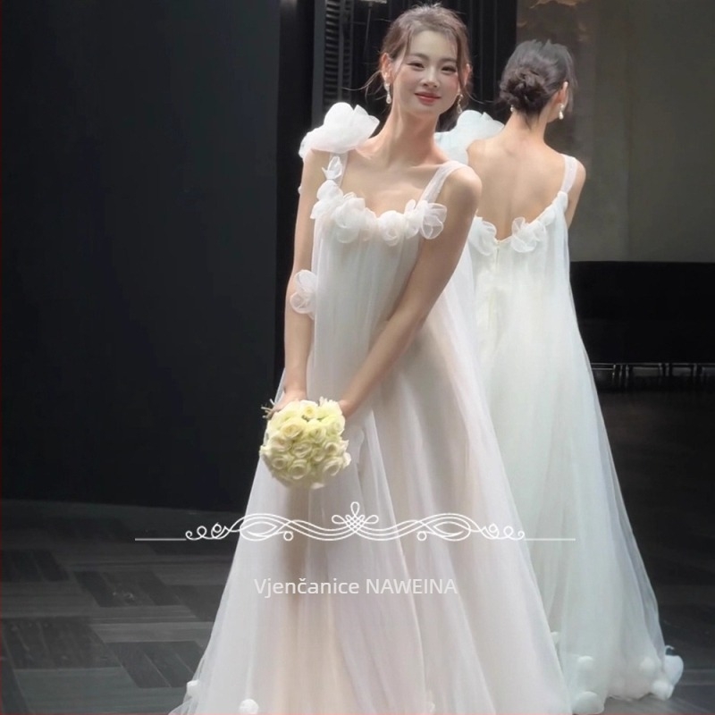 Francusko-stil vjenčana haljina bez naramenica – Mori utjecaj, duga suknja, visoki struk, poliester tkanina (90–95% poliester)