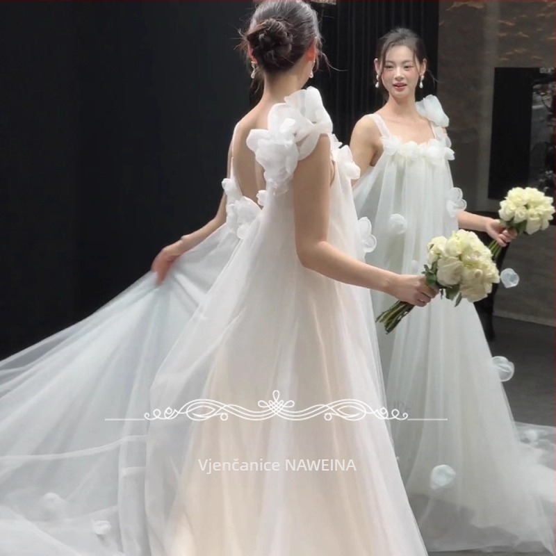 Francusko-stil vjenčana haljina bez naramenica – Mori utjecaj, duga suknja, visoki struk, poliester tkanina (90–95% poliester)