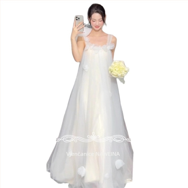 Francusko-stil vjenčana haljina bez naramenica – Mori utjecaj, duga suknja, visoki struk, poliester tkanina (90–95% poliester)