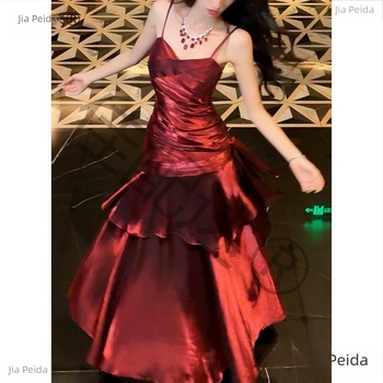 Francuskog stila večernja haljina s jednim ramenom, bez rukava, duga A-linija suknja, spandeks mješavina