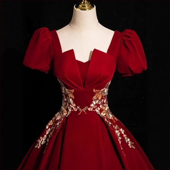 Satenska vjenčana haljina za mladenku, 2025 visoke klase kineskog stila, poliester, glavni materijal 80–90%, puff suknja, visok struk, rukavi 3/4