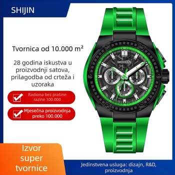 Sportski sat s dijamantnim ugradnjama, kronograf, prilagodljiv prema nacrtima i uzorcima, vodootpornost 100 m, japanski kvarcni mehanizam