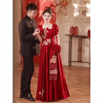 Vjenčana haljina s visokim strukom i princez stilom, rukavi 3/4, duga suknja, ljeto 2025, tkanina: Spandex (<30%), Poliester (30–50%)