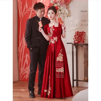 Vjenčana haljina s visokim strukom i princez stilom, rukavi 3/4, duga suknja, ljeto 2025, tkanina: Spandex (<30%), Poliester (30–50%)