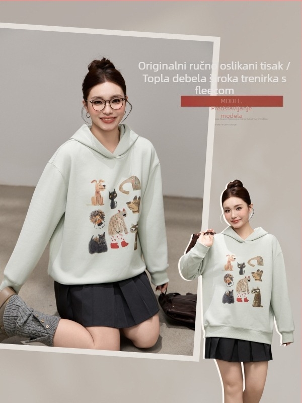 Orange Pistil ženska pamuka hoodica s tiskom, slobodan kroj, debela tkanina, dugi rukavi