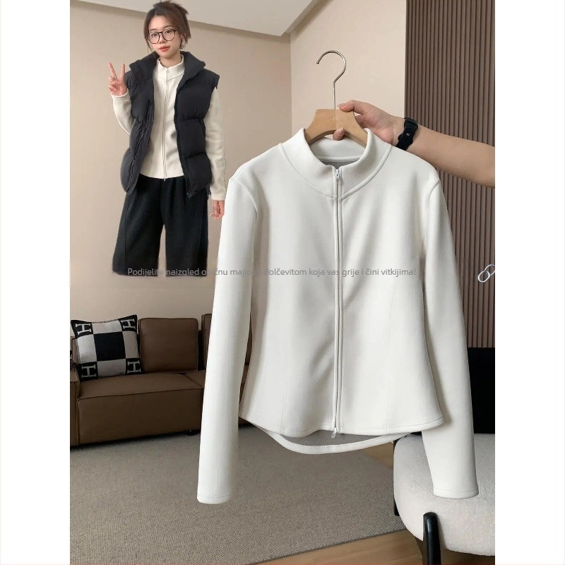 Slim-fit kardigan od polar fleece sa stojećim ovratnikom, dvostrano flis podstava, zatvarač