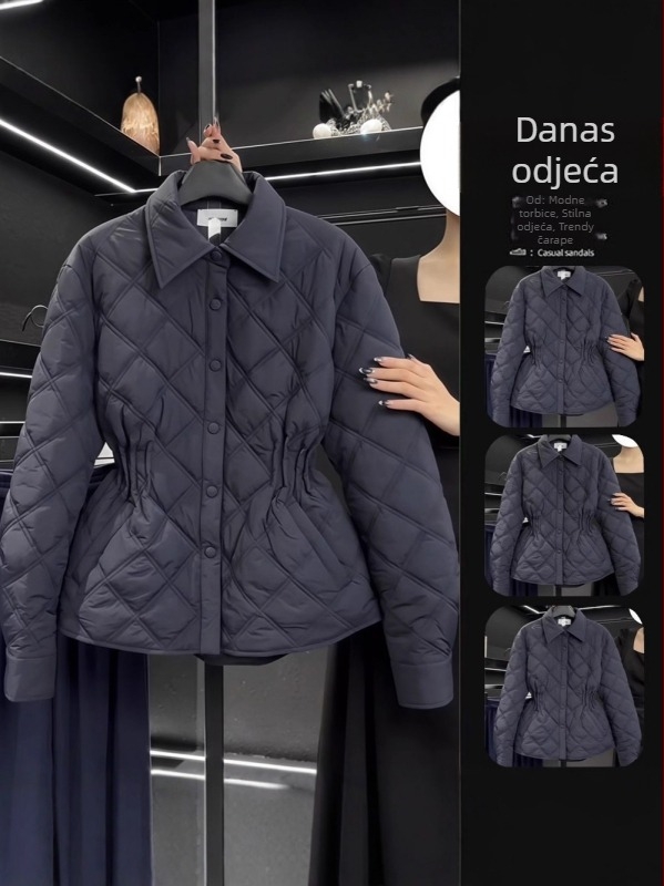 Ženska jakna s pamukom punjenjem, slobodan kroj, zatvarač, ovratnik tip lapel, glavni materijal: poliester 95%+