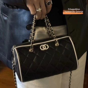 Torba od prave kože, jastukastog oblika, Boston stil, zatvarač, poliester podstava, unutarnja pretinica za mobitel, dvostruke naramenice, ljeto 2025