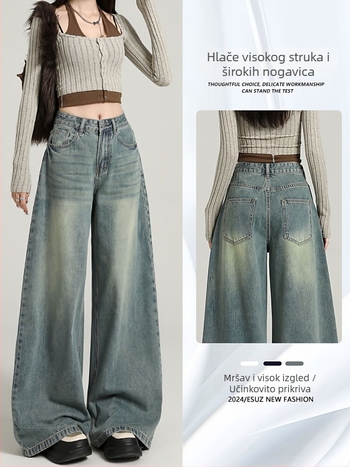 Traperice za žene, plus veličine, visoki struk, široke nogavice, duljina do poda, denim
