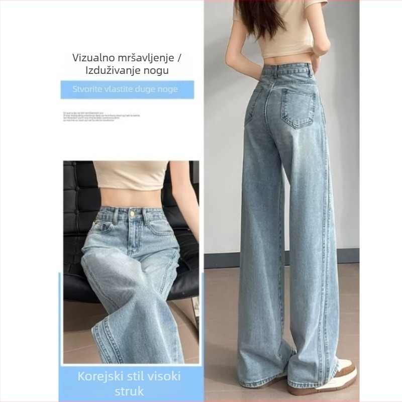 Traperice za žene plus veličine, vintage stil, široke nogavice, visok pas, uski ravni kroj