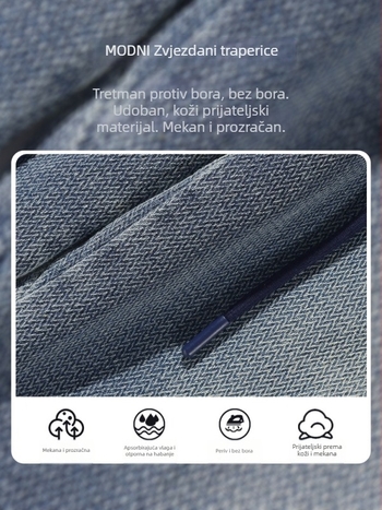 Muške traperice od pamuka s uzorkom zvjezdica - labavi ravni kroj, srednji struk, zip, puna dužina, proljeće i jesen