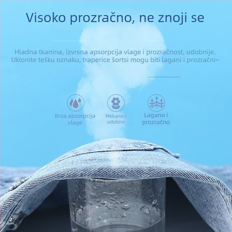 Ženske traperice od denima, visoki struk, ravne nogavice, pamuk 50–70%, šavovi collage