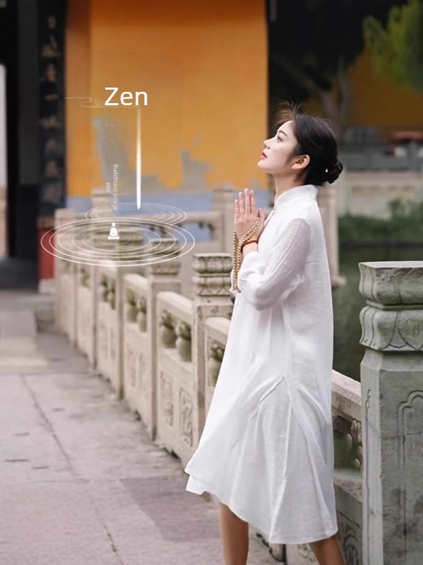 Ženski set u kineskom stilu od pamuka i lana za jogu i Tai Chi, etnički ples, sadržaj konoplje 70–80%, panela kolaža, proljeće 2024