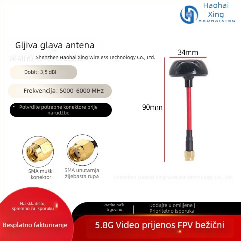 FPV antena za dron – visok dobitak na 5,8 GHz za HD prijenos slike, dizajn Pagoda Mushroom-Head