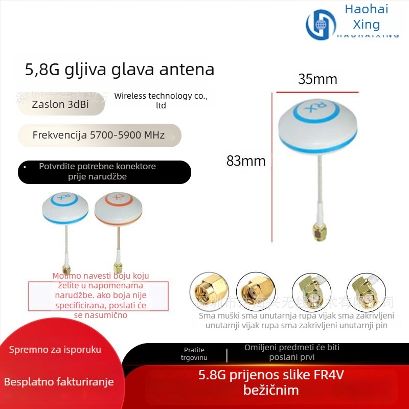 FPV antena za dron – visok dobitak na 5,8 GHz za HD prijenos slike, dizajn Pagoda Mushroom-Head