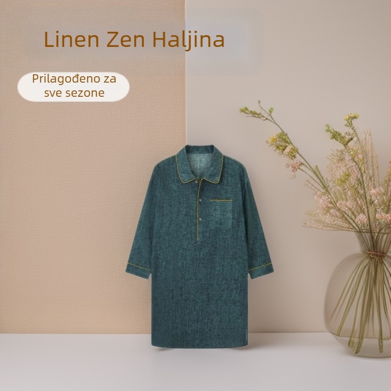 Duga haljina od lana i pamuka u Zen stilu, Hanfu inspirirana, pulover zatvaranje, 100% lan, podstava od pamuka 100%, sezona ljeto proljeće jesen, novi kineski stil, kod Jc-dz34