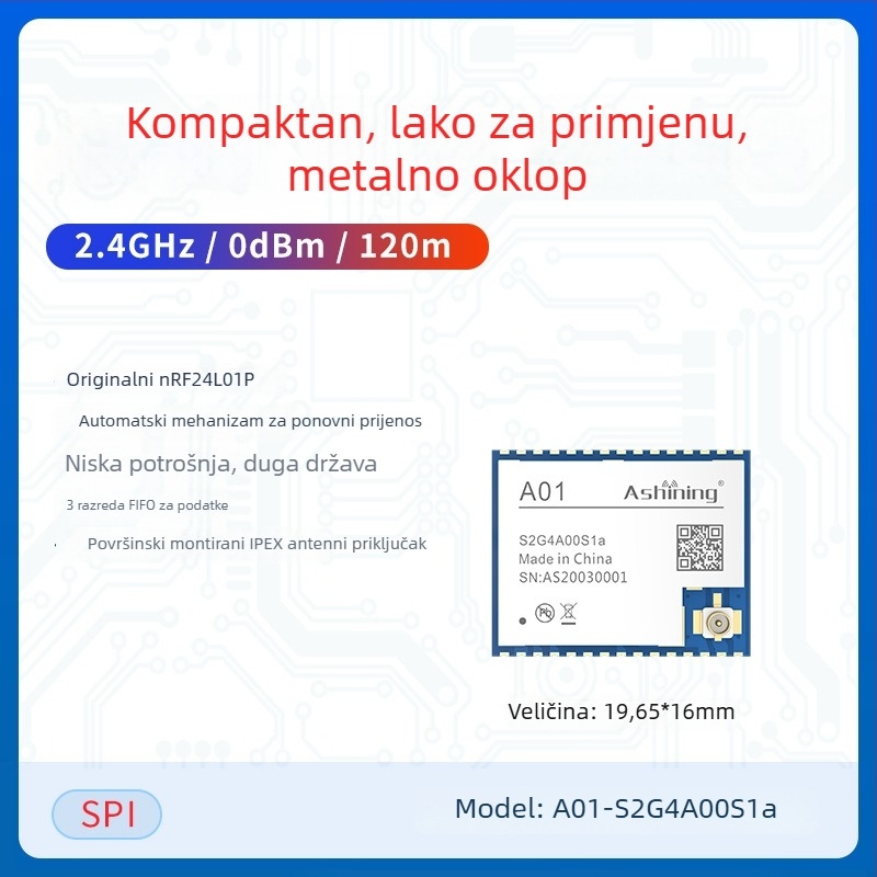 Ashining/Zeyao bežični RF transiver modul NRF24L01, 2.4 GHz prozirni prijenos podataka